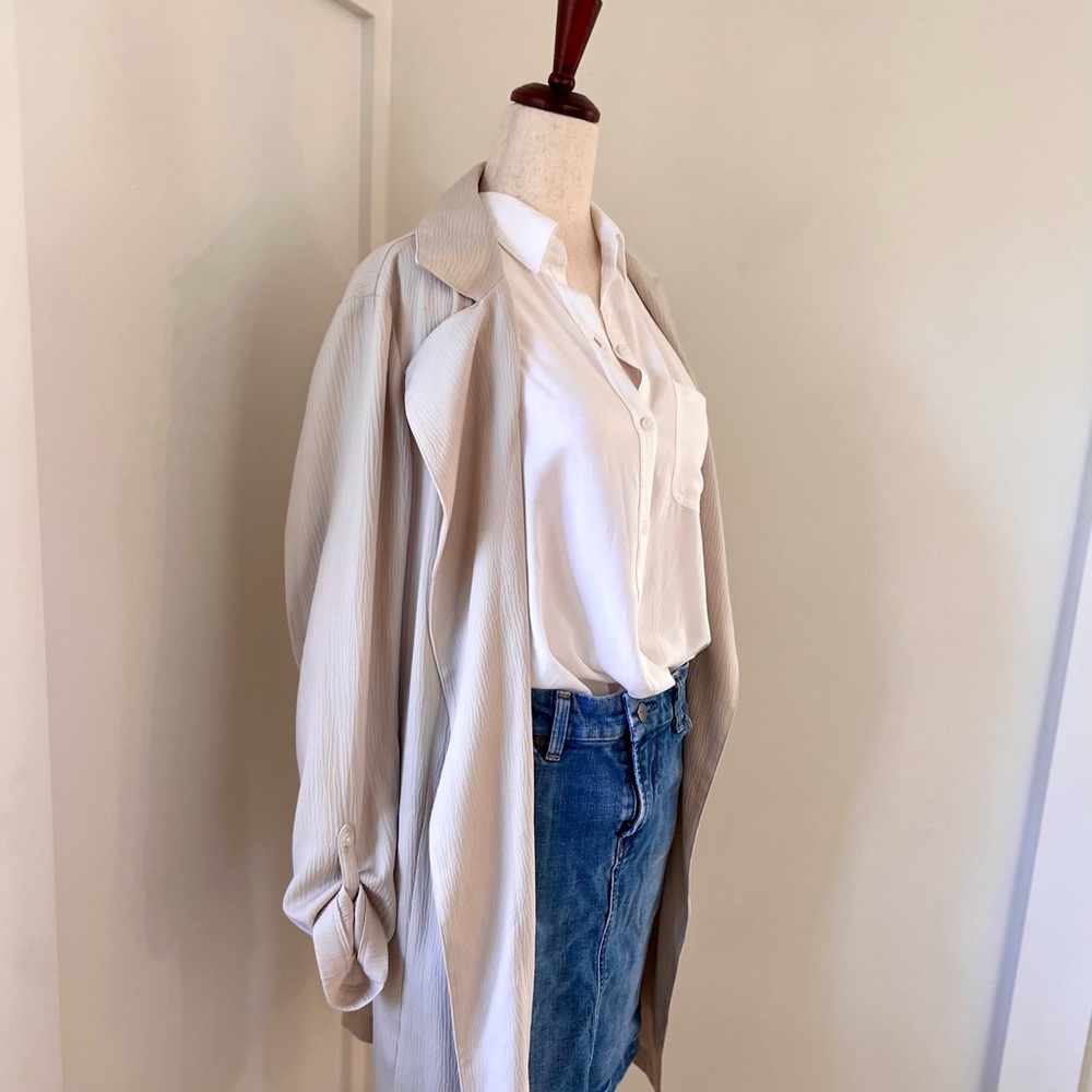 J Jill Wearever Drape-Front Trench Light Jacket Duster Oatmeal Size Medium M